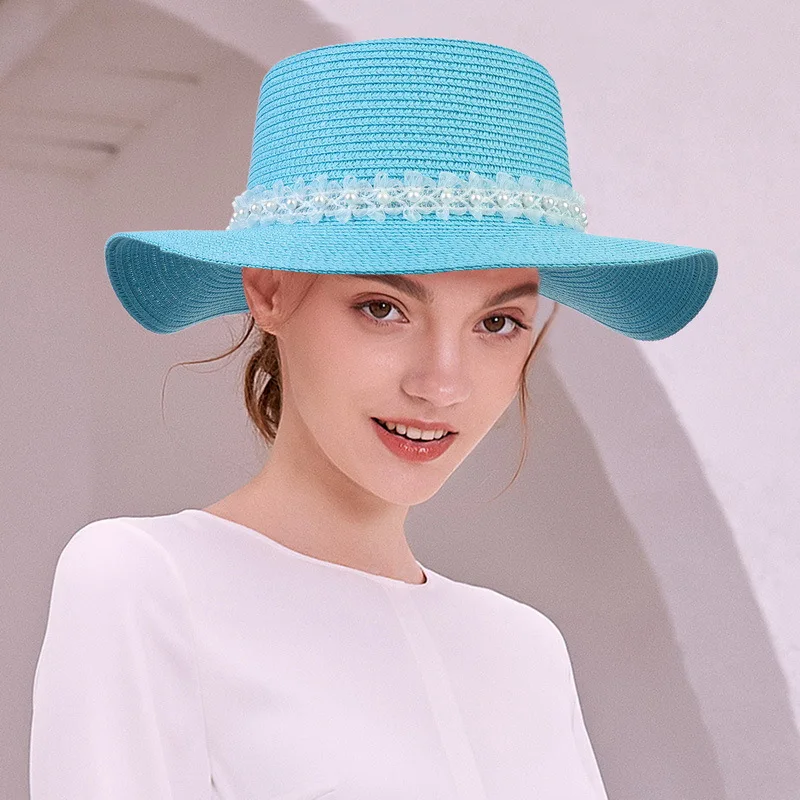 straw hat with pearls