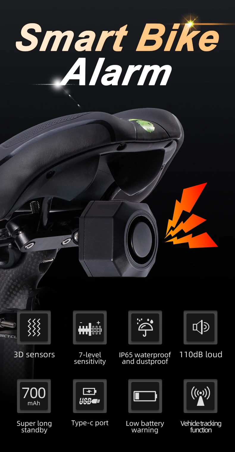 Bike Alarm 110db Loud Anti Theft Vibration Motion Sensor Vehicle