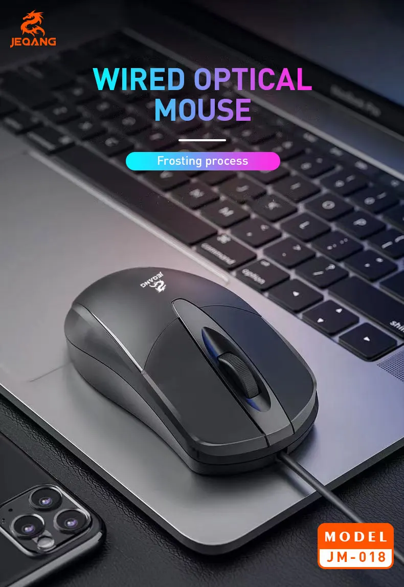 Jeqang Ergonomic Design Wired Optical Mini Office Mouse 3D Business Style Black USB Interface Gaming Stock PC Laptops Desktops