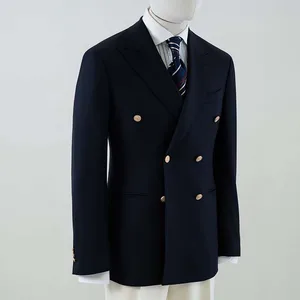 Custom Men's Business Style Double Breasted Blazer Jacket High Quality Woolen Zipper Fly Plus Size Classic Suits Breathable