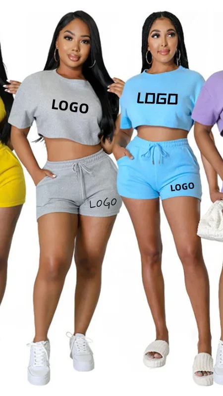 Custom Logo Summer Two Piece Set Women 2024 Outfits Sports Jogging Crop   He813a7efcf894fe6a36a87472e267fe0d 