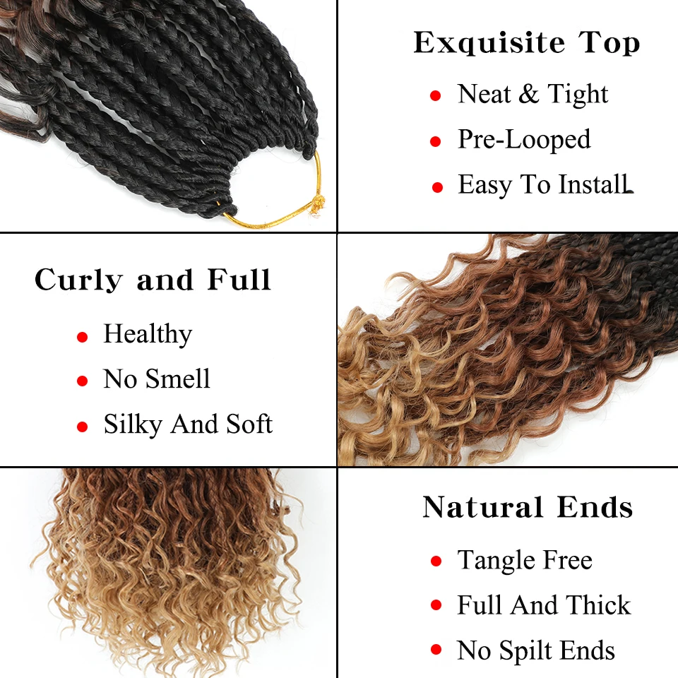 14 Inch Goddess Box Braids Crochet Hair Crochet Box Braids Curly Ends ...