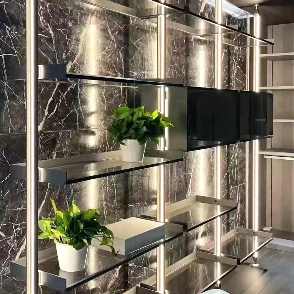 Indoor Ceiling Mount Modular Cabinet End Bracket  Aluminium Profile Pole System Walk in Closet Wardrobe With Led Light