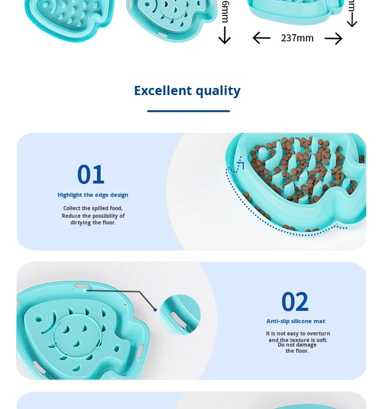 New Anti-Choking Anti-Overflow Anti-Slip Silicone Dog Bowl Slow Food Bowl for Pet Cats PP Dog Bowl Pet Supplies details