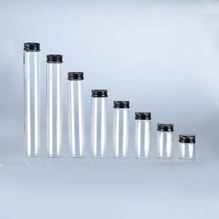 Clear 15ml 30ml 40ml 50ml 60ml 80ml 100ml 110ml Glass Bottle with Black Aluminum Screw Cap Refillable Storage Tube Screw Top