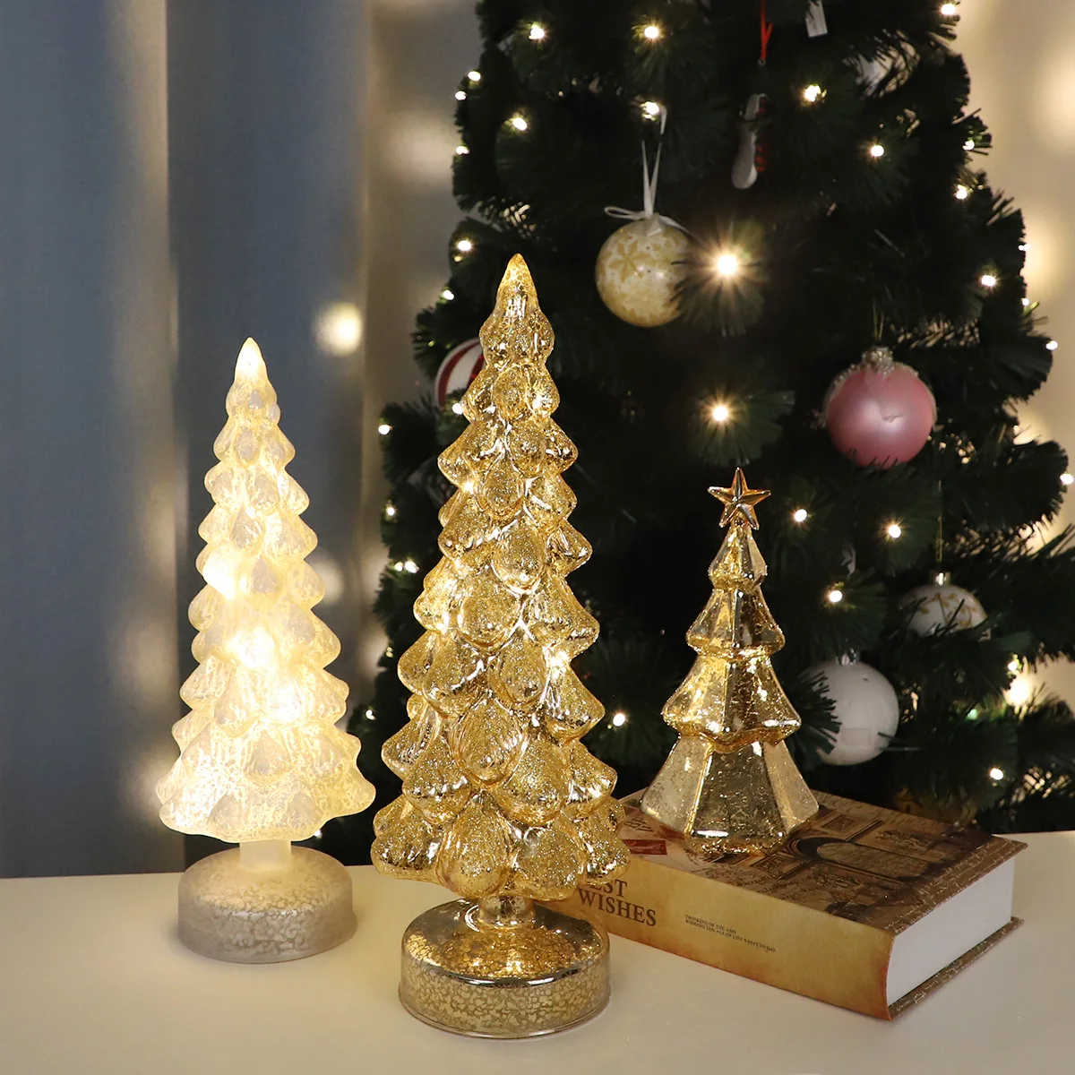 small artificial christmas-decorations-made-in-china tabletop glass sculpture tree