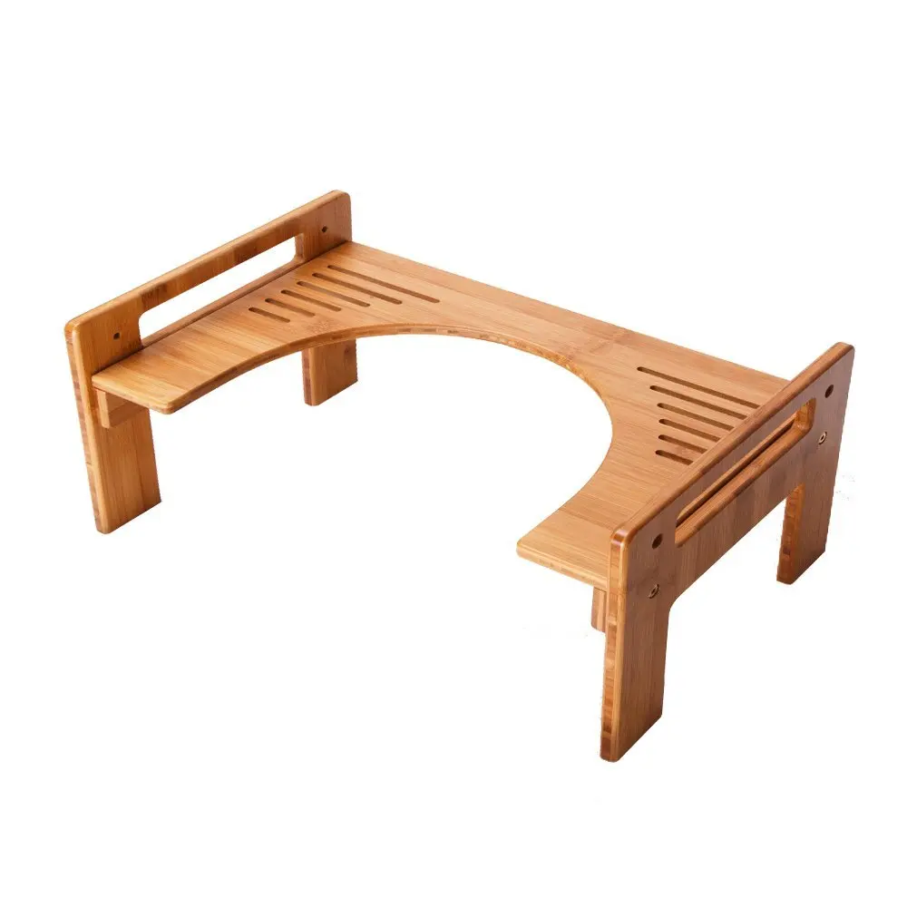 Bamboo Squatting Toilet Stool Height Adjustable Wood Bathroom Step Stool in Bathroom for Adults and Kids