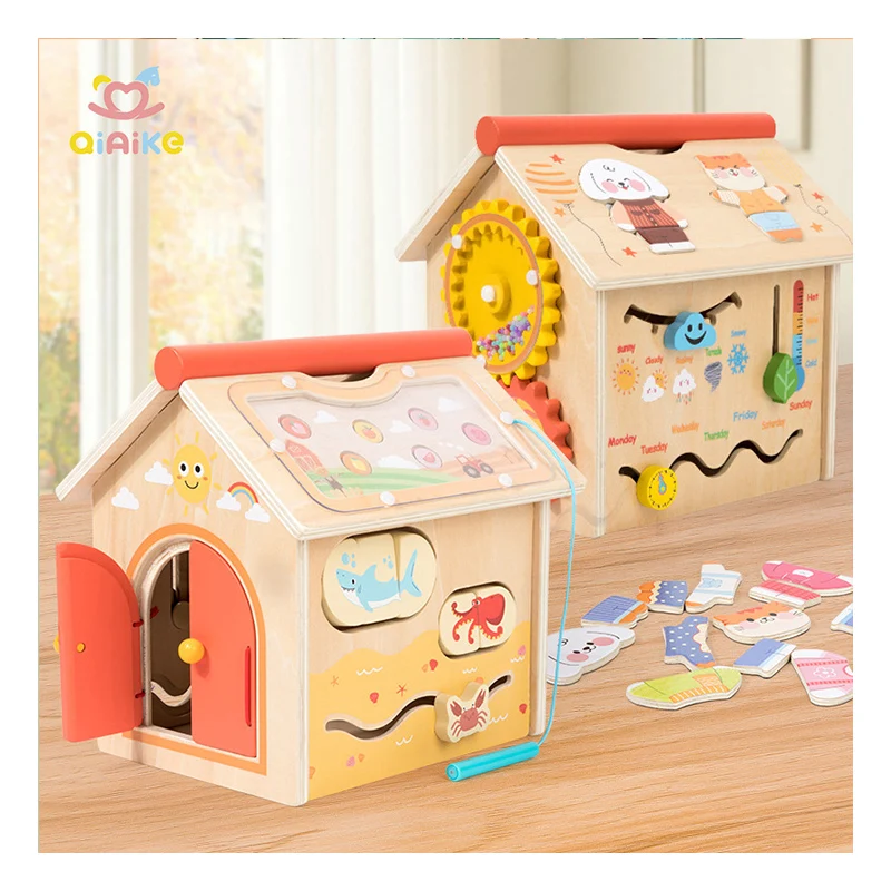 Personalisiere Busy House – Multifunktionales Montessori-Beschäftigungsbrett aus Holz für ab 3 Jahren – Geschenke für Jungen und Mädchen