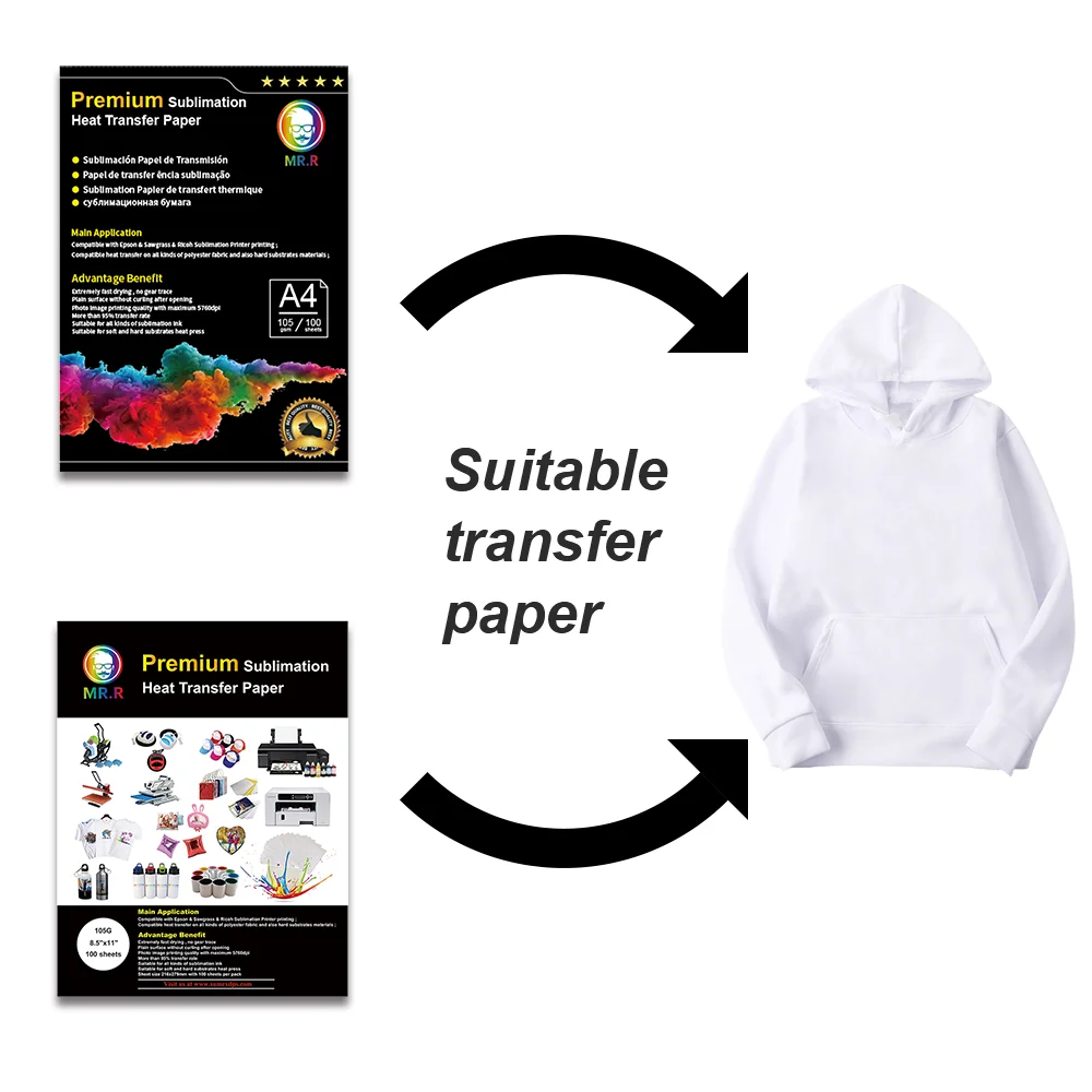 MR.R Sublimation Polyester Blank White Hoodie Hooded Sweatshirt Cloth Unisex Style with USA Size,S size, Adult Unisex, Size: One Size