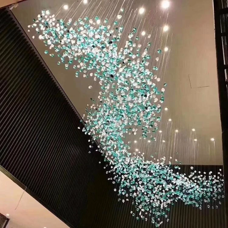 ホテルエントランスホールLEDクリスタル照明グリーンガラス