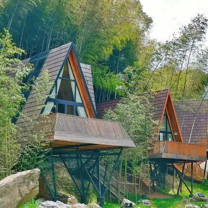 Prefab Wooden a Frame Prefab Camping Cabin Kit Set Home  New Style Triangle Resort Holiday Beautiful Tree House