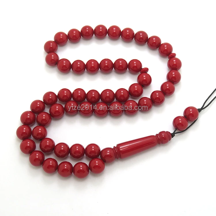 Latest Design Resin Red Coral Color Necklaces Muslim Rosary Beads Size 10mm Subha Tesbih Beads Islamic Rosary Prayer Bead