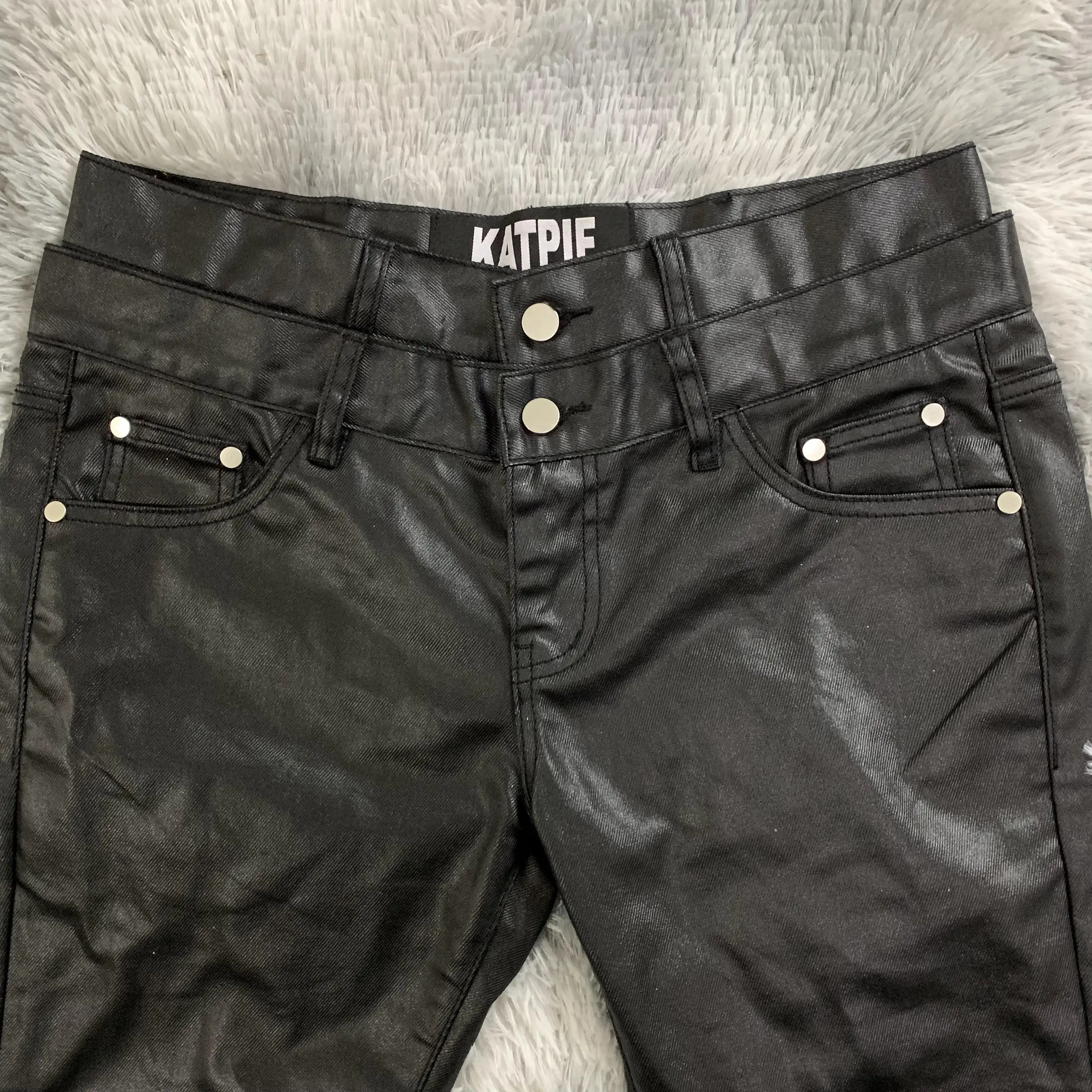 Custom Black Waxed Coated Flared Jeans for Men - Eco-Friendly