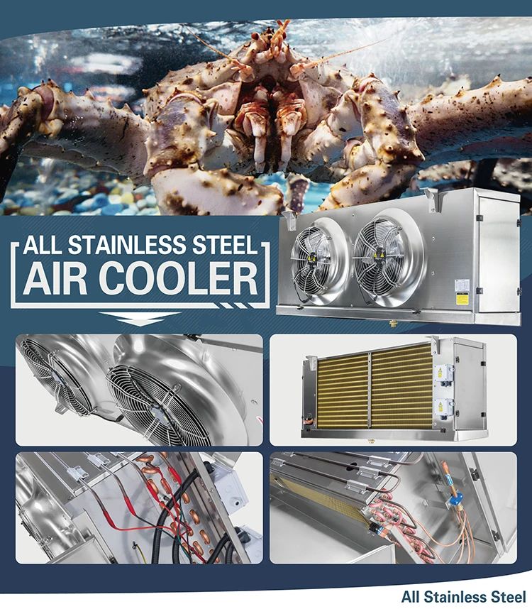 304 Stainless Steel Cold Room System Heater Defrost Evaporator 220v 60hz 3phase Refrigeration Air Cooler
