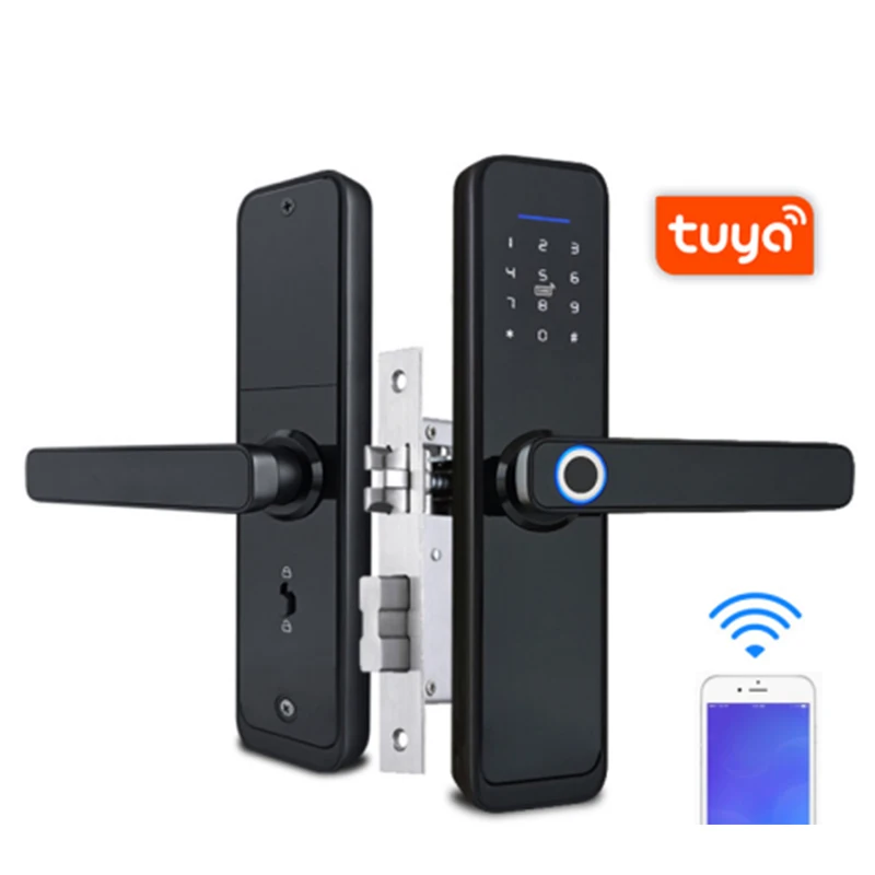 Wholesale Tuya WiFi Smart Home Door Lock Digital Fingerprint Password Card Aluminum Door Cloud Data Storage Option TT WiFi Lock