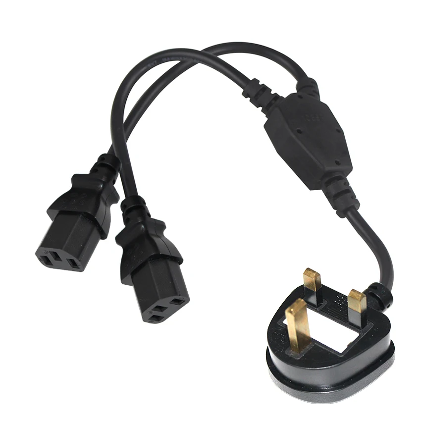 3 Pin Plug H05 H03 Pure Copper BS AC Cables 250V 13A 2 X IEC C13 Double Kettle Leads 2 Gang Extension Power Cord for Laptop