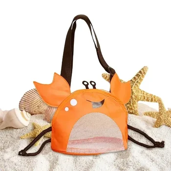 New Cartoon Outdoor Travel Wholesale Colorful Large children's beach  toddler shell bag Mesh Storage Bag Crab Seashell Mesh Bag