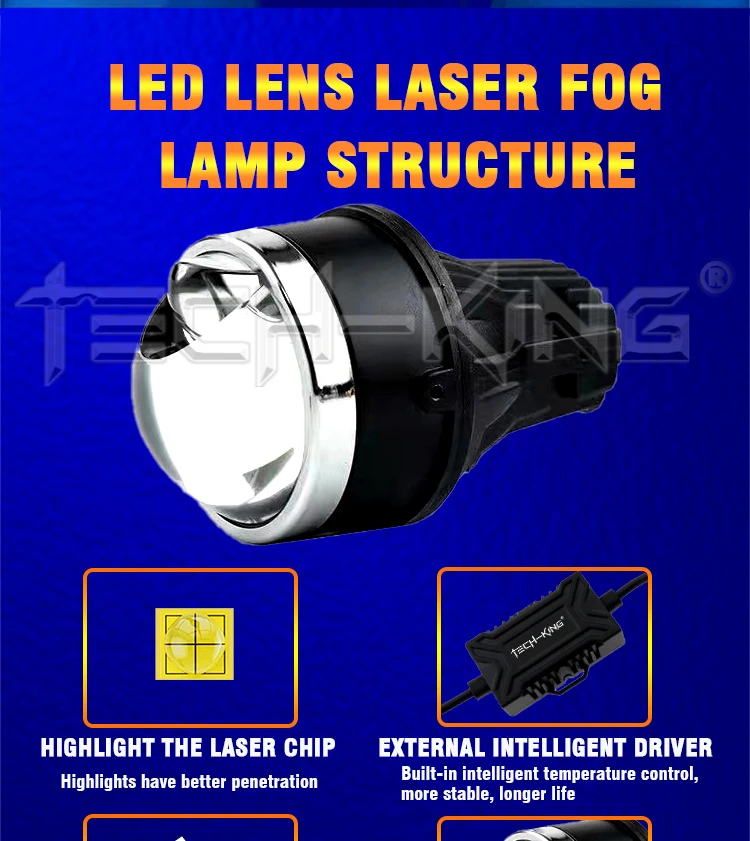 TECH KING Car lens fog light led matrix straight headlamp for car universal use fog light headlamp auto laser lens fog lamp