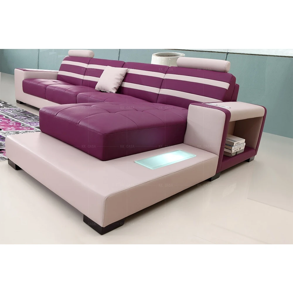 Multifunctional Modern Simple Design Purple Leather L Shape Sofa Set Living Room Home Furniture Couches Corner Sectional Sofa