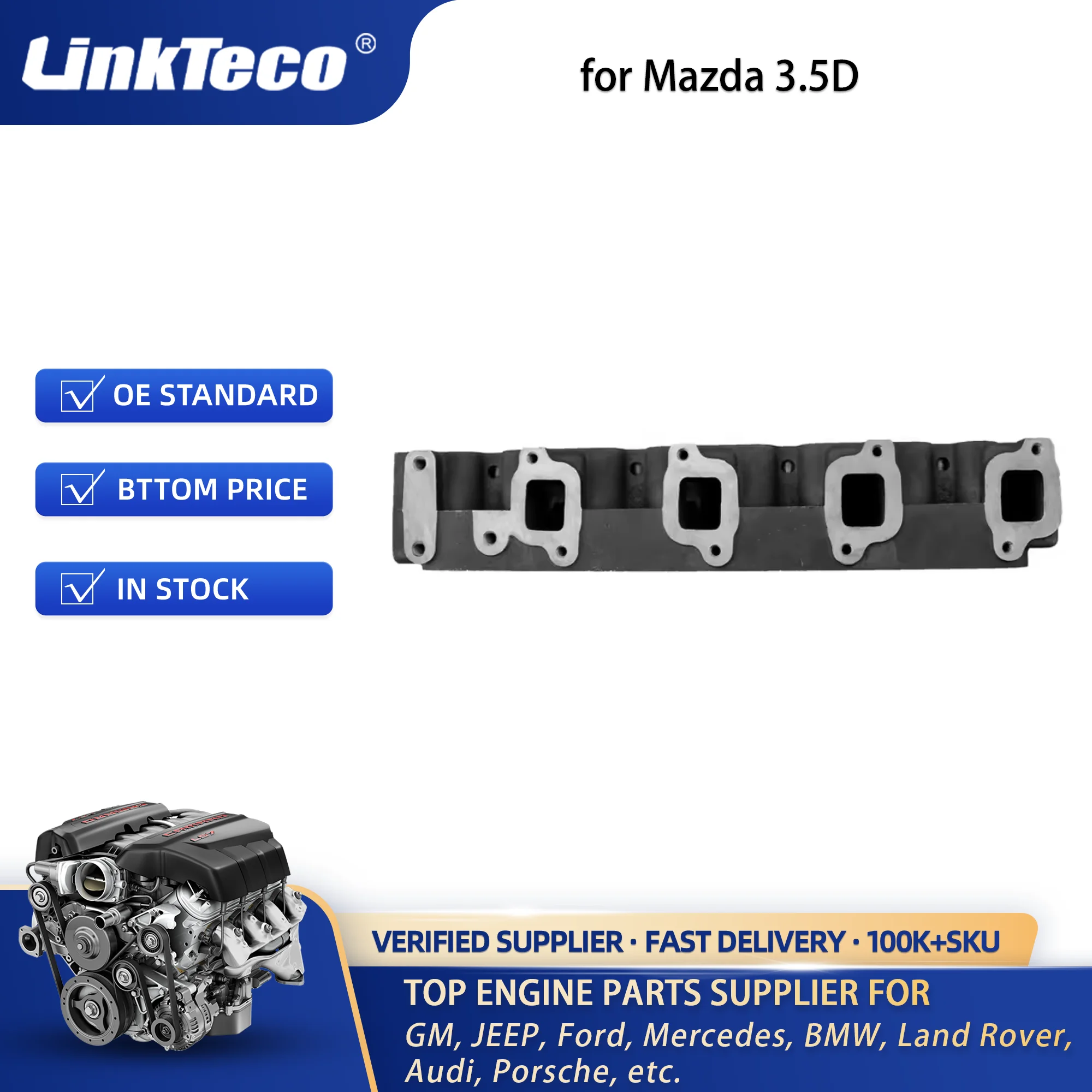 Linkteco Engine Cylinder Head Assembly for Mazda Titan 2Ton Truck T3500 3455cc SL 3.5D 8v 1990- OSL0110100E OSL01-10-100E
