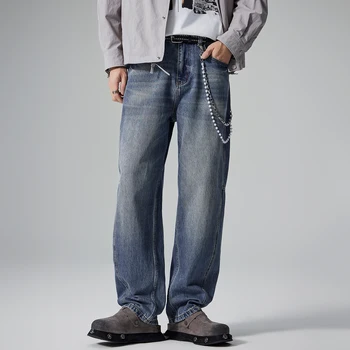 OEM Custom Plus Size Men's Loose Trouser High Quality Wide Leg  Baggy Jeans