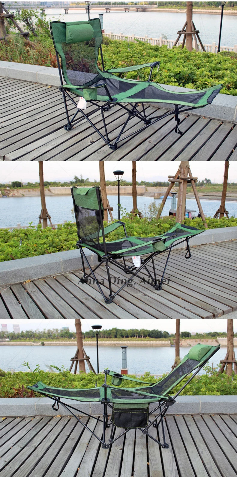 Outdoor Folding Reclining Beach Chair Mesh Leisure Garden Camping Recliner Lounge Beach Chairs
