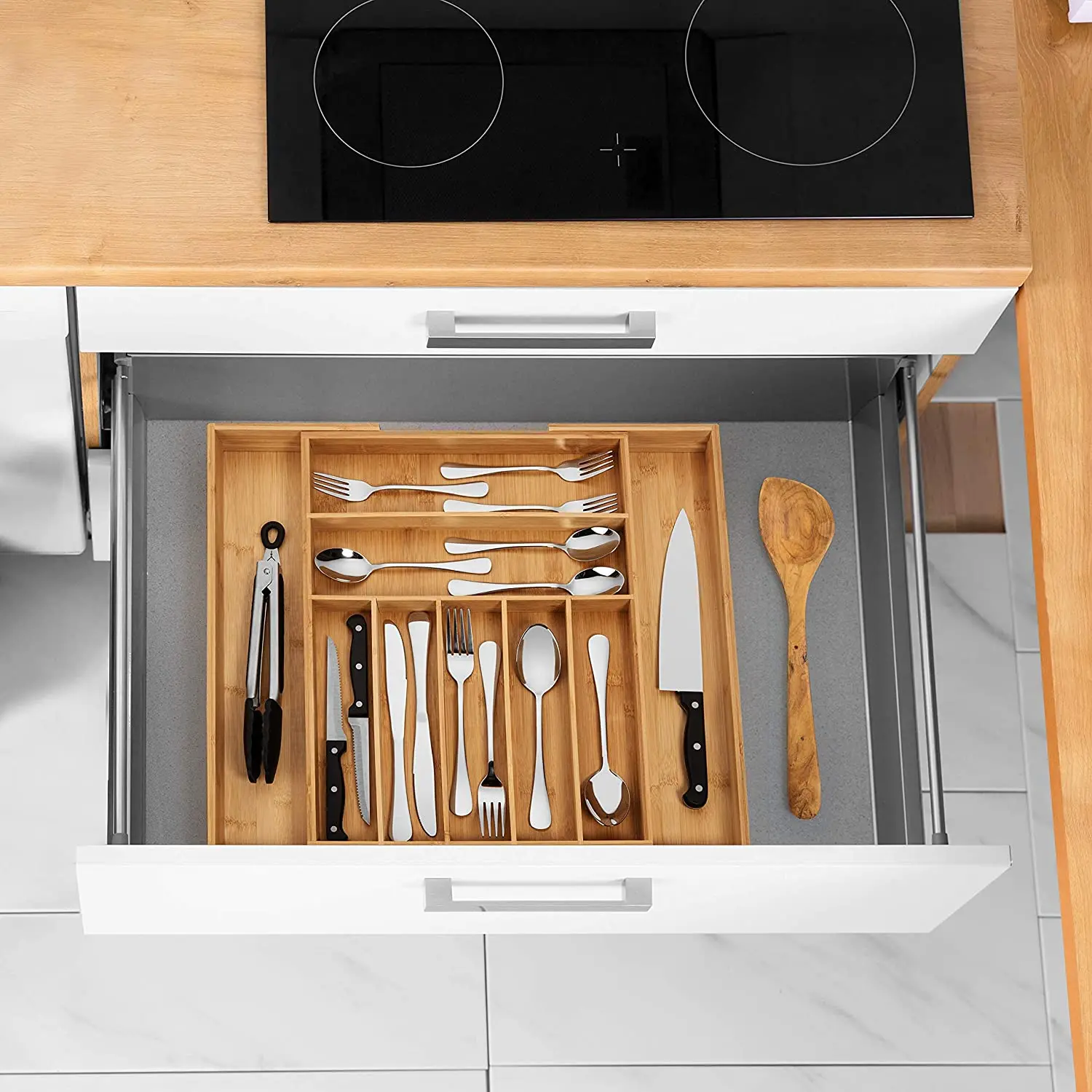 Cucina cassetto Organizzatore retrattile Argenteria Posate Posate da tavola Organizzatore Storage Box Accessori cucina 