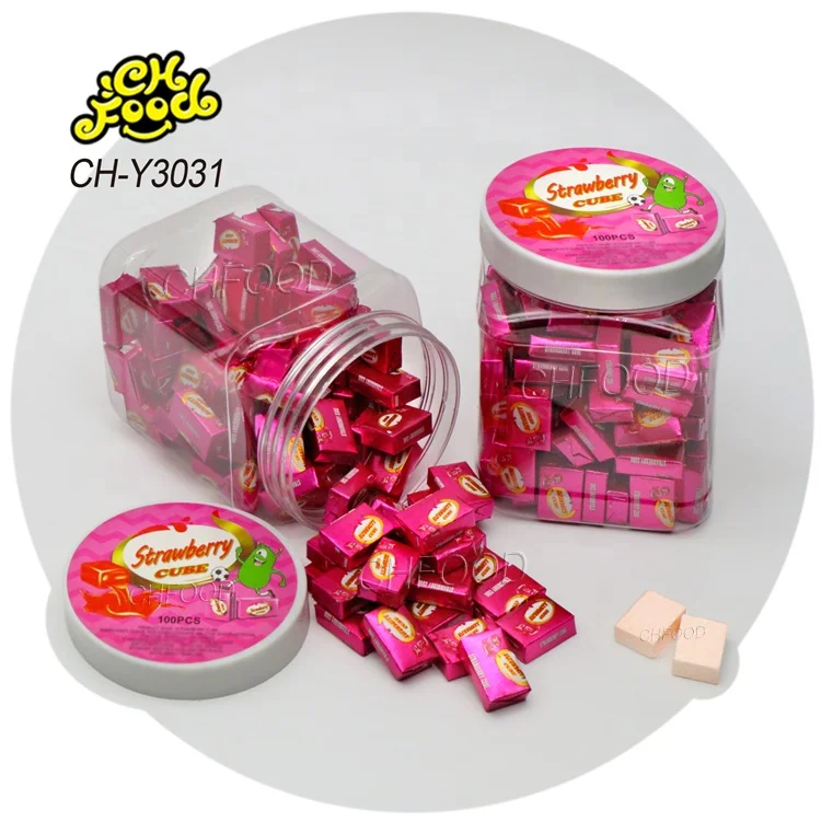 Low MOQ Wholesale Hot Selling Strawberry Milk Choco Flavor Tablet Pressed Hard Candy Bar Halal Sweets Snack