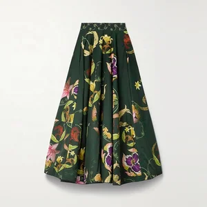 Clothing Manufacturer Custom Spring Autumn High Waist Floral Print Cotton Women Elegant Casual Midi Skirt