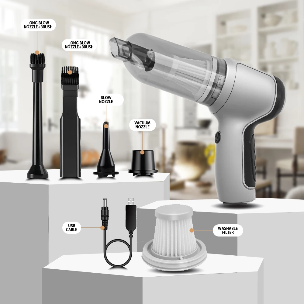120W Handheld Vacuum Cleaner Detachable Rechargeable Cordless Mini Car Portable Air Duster Gun for Car Home Use