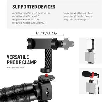 NEEWER T91 Flexible Tripod for iPhone Mini Cellphone Tripod Stand for Vlog, Magic Arms/Shutter/Phone Clamp/Action Camera Mount detail image