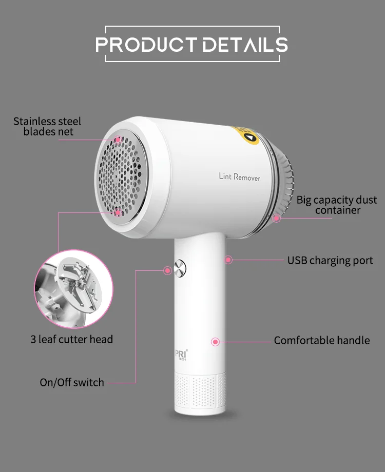 Pritech Usb Charging Cable Cordless Fabric Shaver Rechargeable Portable
