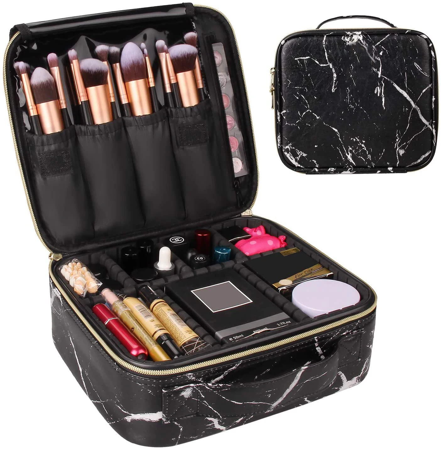 makeup bag with separate brush compartment