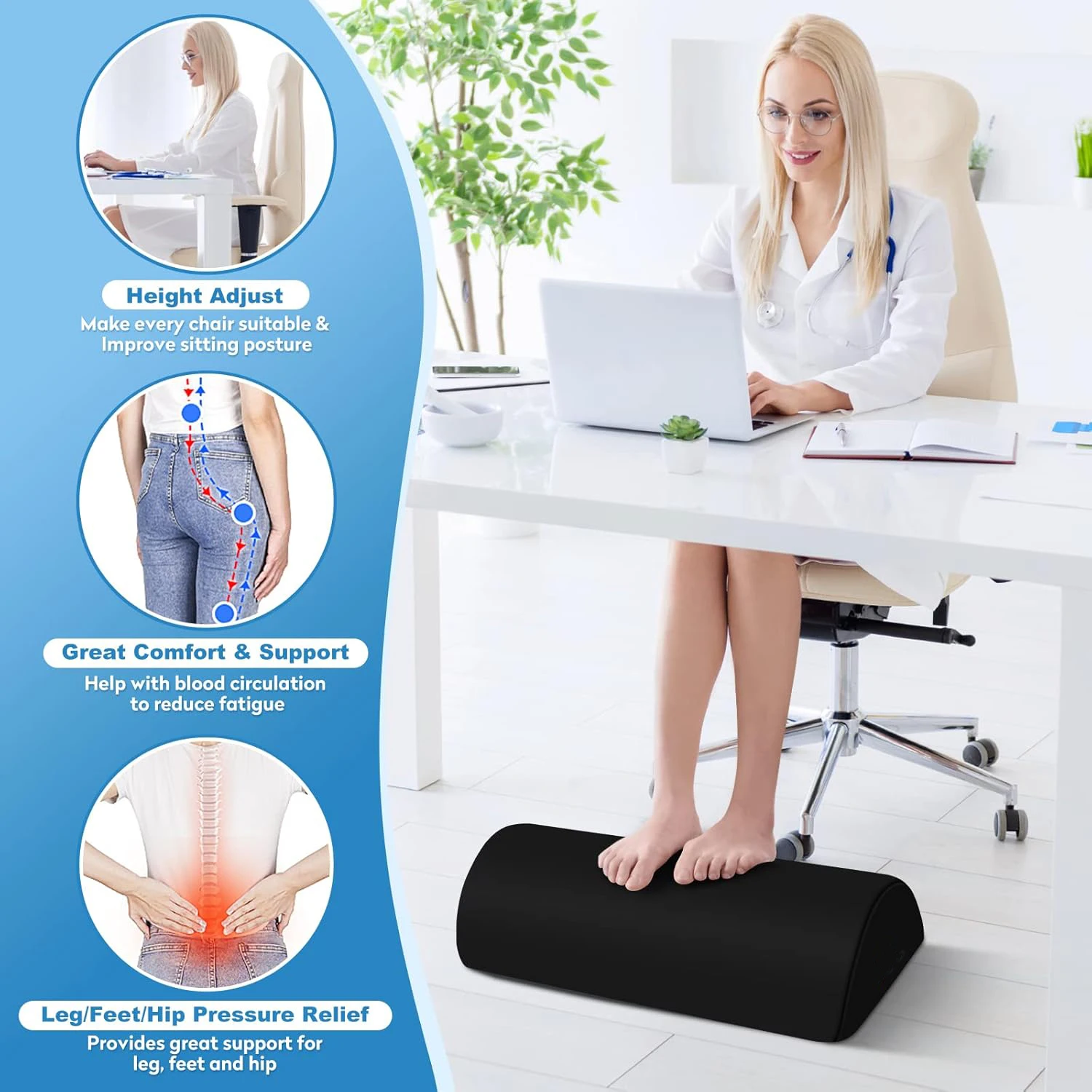 Semi-Cylinder Pain Relief Leg Support Memory Foam Cushion Non-slip Cover Therapeutic Orthopedic Knee Foot Rest Pillow Cushion