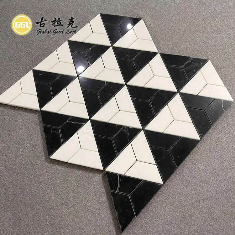 Modern Style Polished Thassos White And Black Nero Marquina Mosaic Marble Tile