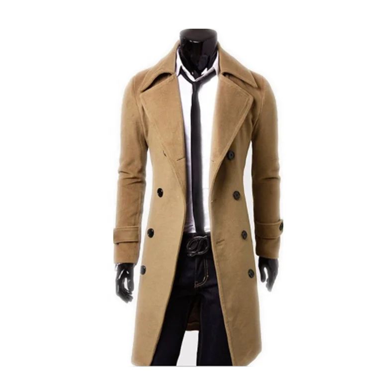 Fashion New Winter Long Coats Mens Casual Woolen Jacket Turn Collar ...