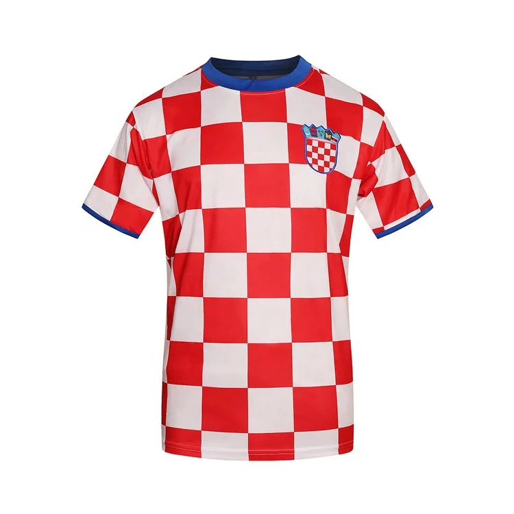 red and white checkered soccer jersey