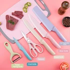 6pcs Colorful Wheat Straw Fruit Vegetable Knife Set Stainless Steel Kitchen Knife Set