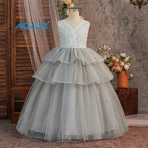 Children's Satin Dress Beading Modern Beach for New Anniversary Birthday Party-Wholesale Flower Girl Baby Princess Dress