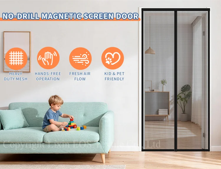 Black No-Drill Magnetic Screen Door