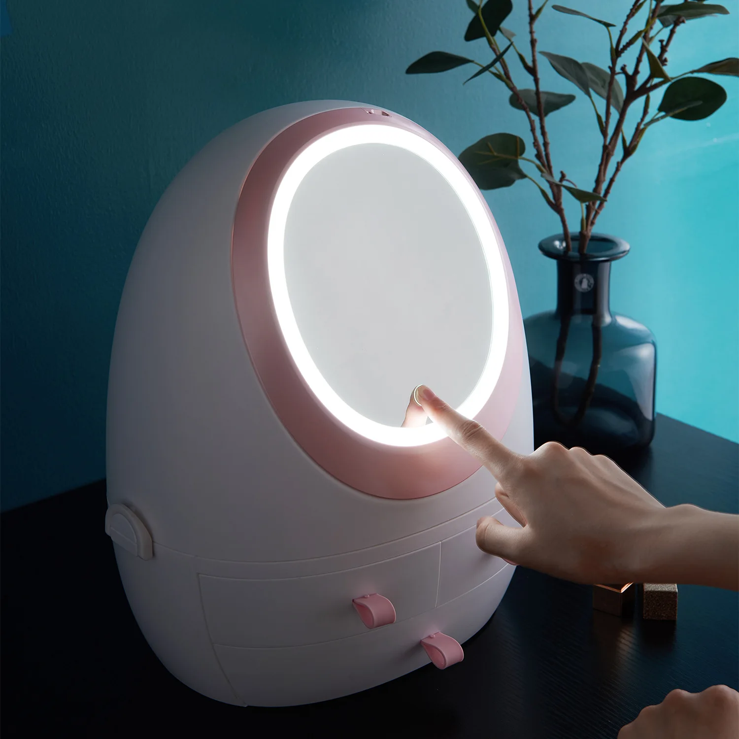 led mirror makeup cosmetic organizer box