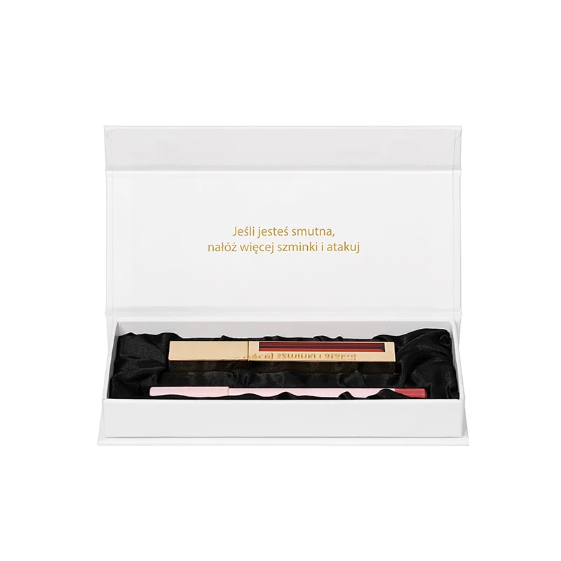 Boîte-cadeau magnétique minimaliste blanche pour rouge à lèvres, avec logo doré à chaud personnalisé et intérieur rigide en satin souple, pour baume à lèvres, maquillage et cosmétiques