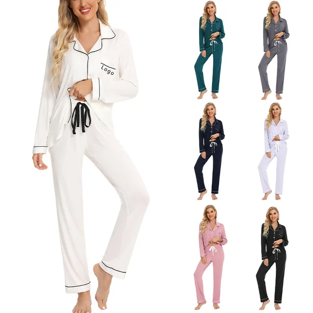 Ready to Ship Winter Fall Woman Cotton Modal Soft Bamboo Sleeping LoungeWear Pjs Pyjamas Christmas Pajamas Set For Women