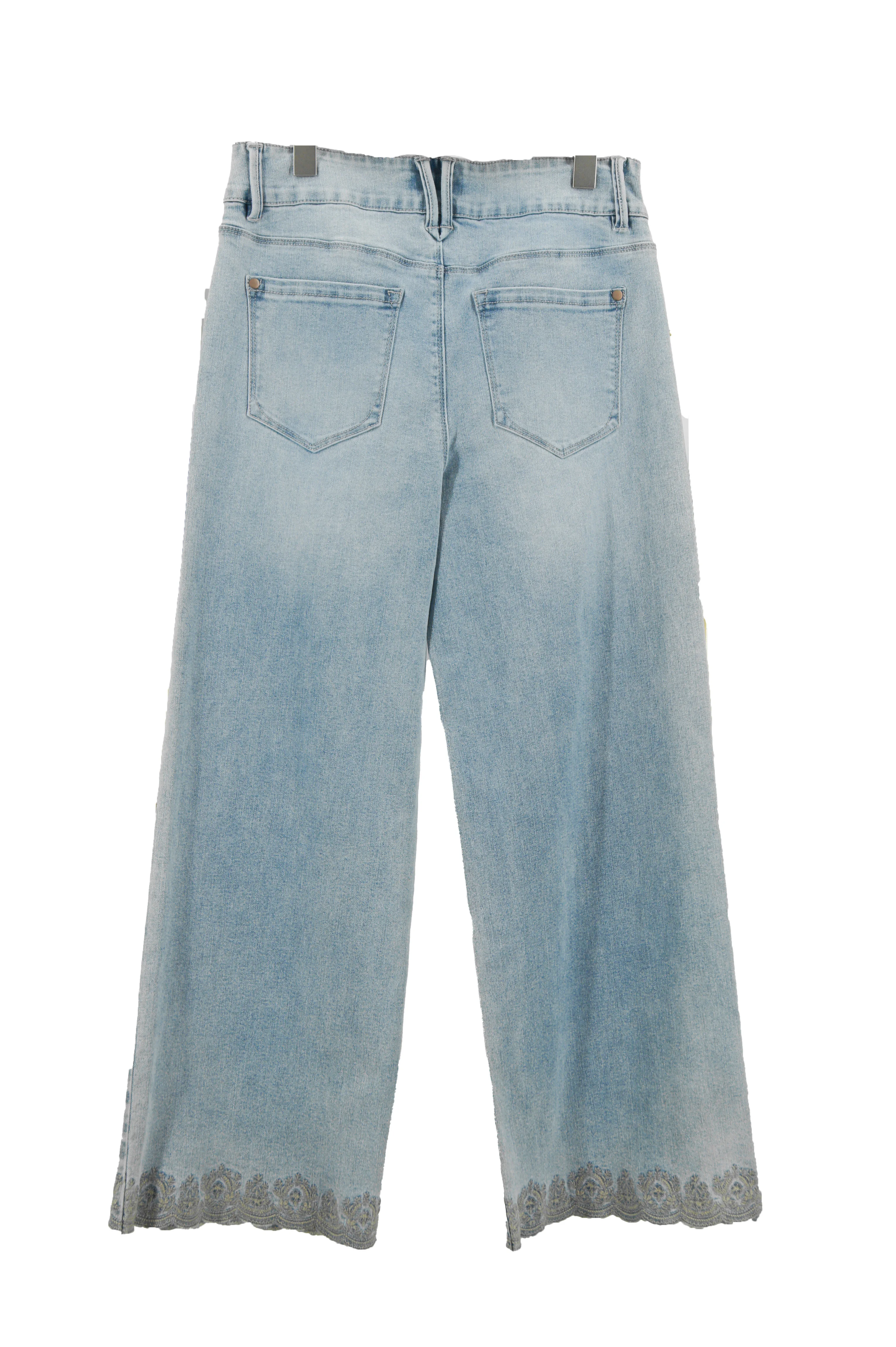 Women in Embroidered Wide-leg Jeans