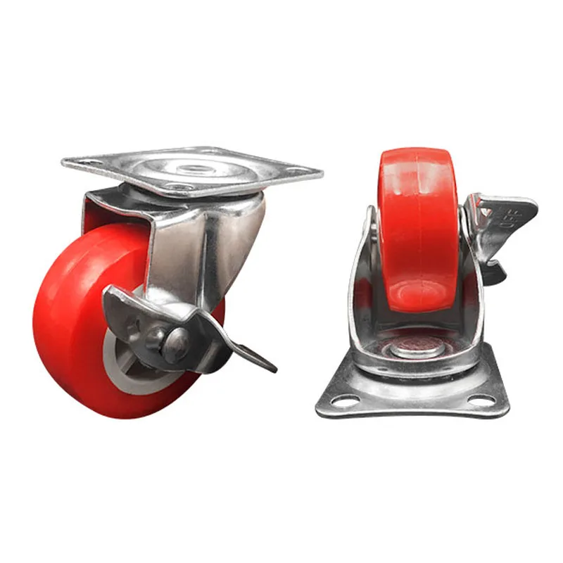 2-дюймовые красные из ПВХ легкие ролики с установкой на пластине тип L боковые тормозные для детской кровати тележки деревянных полах