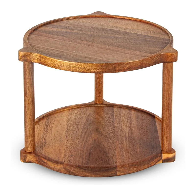 Trending Products 2025 New Arrivals Eco-friendly Custom Acacia Wood Double Tier Rotating Kitchen Spice Rack