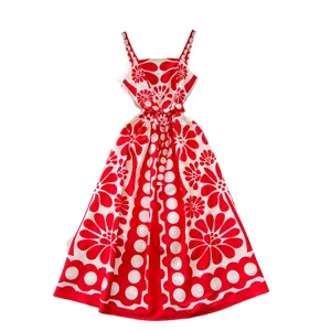 Elegant Slim Midi Slip Dress for Women Printed Lace Tunic Sustainable Washable Casual Style Natural Waistline Front Logo Digital