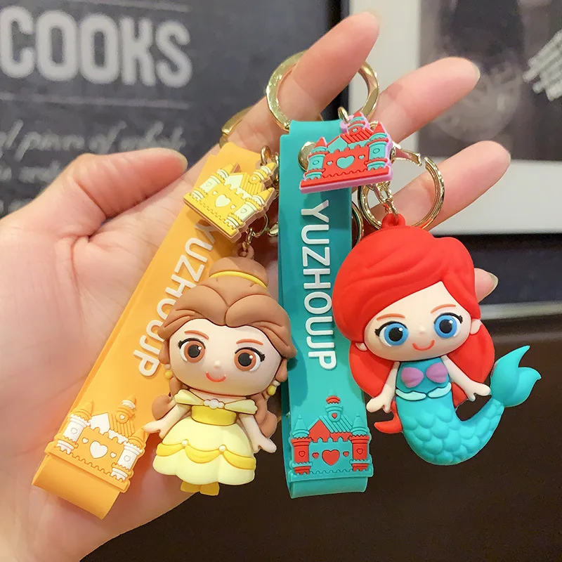 Princess Keychains Mermaid Cartoon Key Chain Bag Pendant PVC Keyring Accessories Mini Gift for Girls Boys
