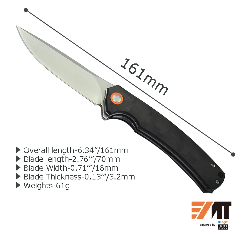 High End Carbon Fiber G10 Handle Stonewash D2 Outdoor Ball Bearing System Folding Pocket Knives