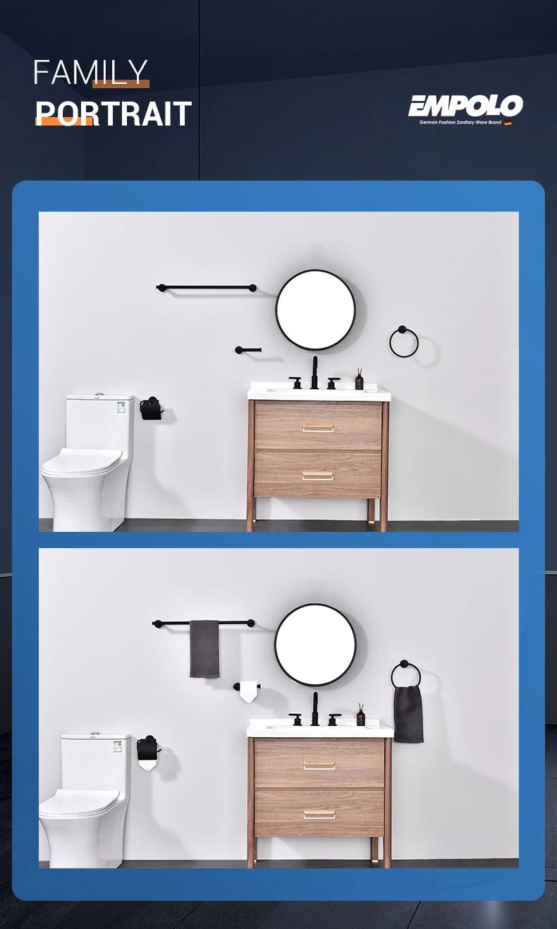 Empolo Modern Luxury Bathroom Accessories Set 4 Pcs Hotel Black Round